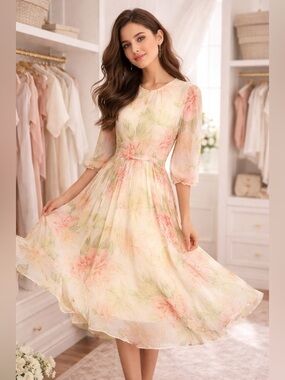 Long 100 Mulberry Silk Dress High-end Summer Style M-L NWT MSRP $439 SK1